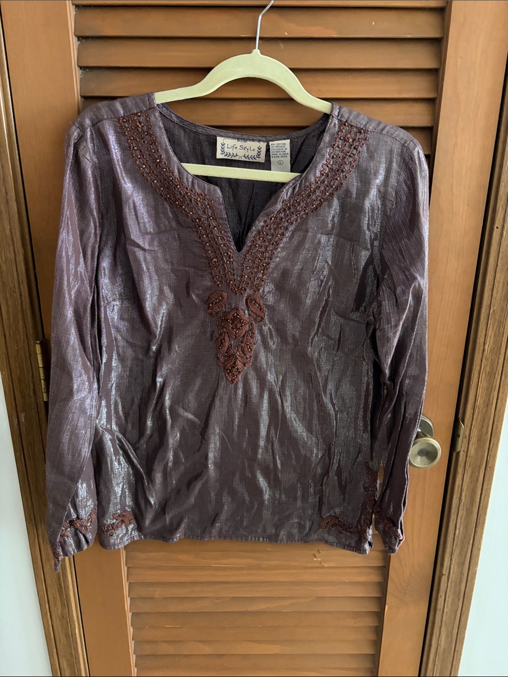 Women's Embroidered Long-Sleeve Tunic - Purple